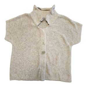 J Jill Pure Cardigan Sweater Womens Size Small Short Sleeve‎ Cotton Knit Beige